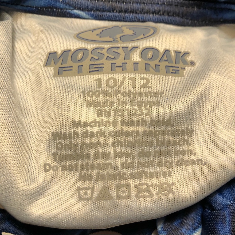 Mossy Oak Fishing Short Sleeve Rash Guard Blues Youth 10-12 New - Picture 3 of 16